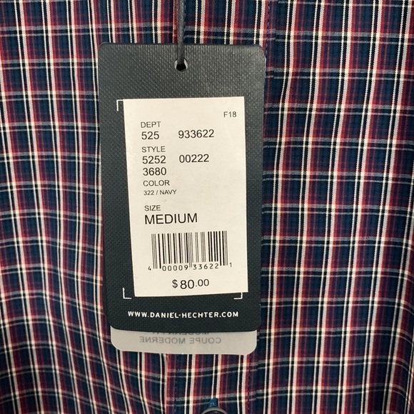 Daniel Hechter Plaid Long Sleeve Modern Fit Shirt No Iron Size M NWT - Picture 5 of 12